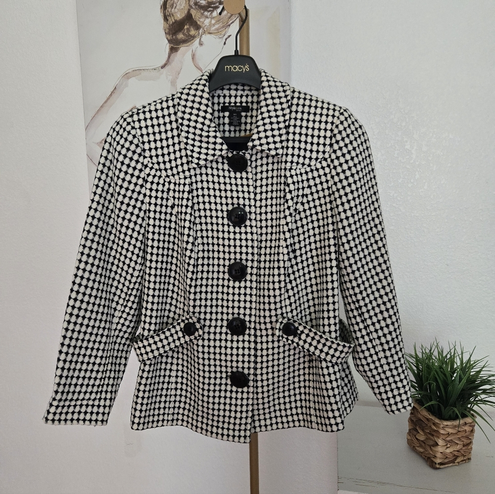 Style & Co. Women Stylish Black and White Women's Coat Size 14W - Picture 5 of 7